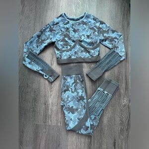 Huimingda blue Camouflage workout set